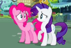 Size: 690x464 | Tagged: safe, screencap, pinkie pie, rarity, g4, putting your hoof down, animated, facehoof, female, reaction image