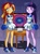 Size: 1024x1377 | Tagged: dead source, safe, artist:erohd, sunset shimmer, twilight sparkle, equestria girls, g4, blank eyes, cheerleader, clothes, female, hypnosis, lesbian, pom pom, ship:sunsetsparkle, shipping, shoes, skirt, sneakers, socks, television, twilight sparkle (alicorn), watermark
