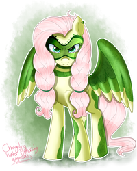 Size: 1024x1280 | Tagged: safe, artist:mlp-firefox5013, fluttershy, pegasus, pony, g4, the cutie re-mark, alternate timeline, braid, chrysalis resistance timeline, ear piercing, female, frown, looking at you, mare, piercing, solo, spread wings, standing, tribalshy, wings