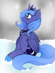 Size: 960x1280 | Tagged: safe, artist:tmntlf, princess luna, g4, female, s1 luna, sitting, snow, snowfall, solo, winter