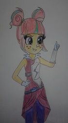 Size: 1404x2499 | Tagged: safe, artist:blazingdazzlingdusk, derpibooru exclusive, sour sweet, equestria girls, g4, my little pony equestria girls: friendship games, crystal prep shadowbolts, drawing, female, hand on hip, solo, thumbs up, traditional art