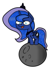 Size: 985x1332 | Tagged: safe, artist:twittershy, princess luna, g4, female, moon, simple background, solo, tangible heavenly object, tongue out, transparent background
