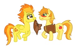 Size: 1104x723 | Tagged: safe, artist:catdasher, braeburn, spitfire, earth pony, pegasus, pony, g4, female, male, mare, shipping, simple background, spitburn, stallion, straight, white background