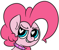 Size: 847x719 | Tagged: safe, artist:pink-dooples, pinkie pie, earth pony, pony, g4, bust, choker, female, heart eyes, portrait, simple background, smirk, solo, spiked choker, white background, wingding eyes