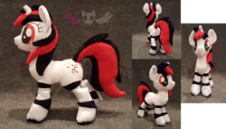 Size: 400x229 | Tagged: safe, artist:fire-topaz, oc, oc only, oc:blackjack, cyborg, pony, unicorn, fallout equestria, fallout equestria: project horizons, cutie mark, fanfic, female, hooves, horn, irl, level 1 (project horizons), mare, photo, plushie, solo