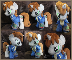 Size: 1600x1333 | Tagged: safe, artist:emberfall0507, oc, oc only, oc:littlepip, pony, unicorn, fallout equestria, clothes, fanfic, female, irl, jumpsuit, mare, photo, pipbuck, plushie, solo, vault suit