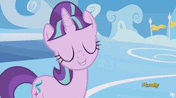 Size: 848x472 | Tagged: safe, edit, edited screencap, screencap, starlight glimmer, pony, unicorn, g4, the cutie re-mark, animated, caption, cloudsdale, cute, didn't read, discovery family logo, female, glimmerbetes, head tilt, image macro, lol, mare, meme, open mouth, reaction image, smiling, solo, starlight's tilt, talking, tl;dr