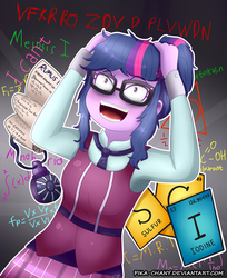 Size: 1022x1250 | Tagged: safe, artist:pika-chany, sci-twi, twilight sparkle, equestria girls, g4, my little pony equestria girls: friendship games, bahasa indonesia, clothes, crystal prep academy uniform, female, human twilight snapple, indonesian, magic capture device, school uniform, solo, twilight snapple