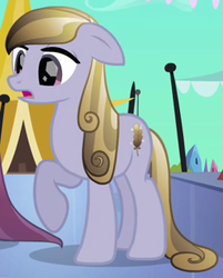 Size: 258x321 | Tagged: safe, screencap, amber waves, crystal pony, pony, g4, the crystal empire, background pony, cropped, female, mare, raised hoof, solo