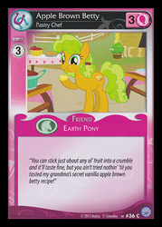 Size: 344x480 | Tagged: safe, enterplay, apple brown betty, earth pony, pony, g4, my little pony collectible card game, premiere, apple family member, background pony, ccg, eating, female, mare, solo