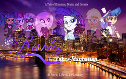 Size: 2560x1600 | Tagged: safe, fleur-de-lis, rarity, sapphire shores, trenderhoof, equestria girls, g4, rarity takes manehattan, fanfic art, movie poster, the snapshots