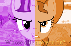 Size: 1110x720 | Tagged: artist needed, safe, starlight glimmer, sunset shimmer, pony, unicorn, g4, captain america, civil war, sunset vs starlight, sunset vs starlight debate, text