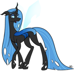 Size: 793x761 | Tagged: safe, artist:egophiliac, oc, oc only, oc:nepenthe, changeling, changeling queen, blue changeling, changeling queen oc, cute, female, solo
