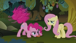 Size: 1280x720 | Tagged: safe, screencap, fluttershy, pinkie pie, earth pony, pegasus, pony, bridle gossip, g4, season 1, evil enchantress, flutterguy, spitty pie, youtube link