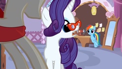 Size: 1280x720 | Tagged: safe, screencap, rainbow dash, rarity, g4, suited for success, art of the dress, glasses, youtube link