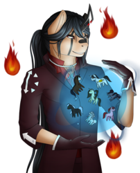 Size: 1000x1238 | Tagged: safe, artist:imreer, oc, oc only, pony, anthro, anthro with ponies, clothes, coat, fire, gloves, magic, smiling