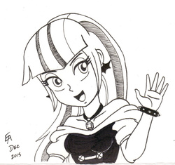 Size: 800x753 | Tagged: safe, artist:mayorlight, sonata dusk, equestria girls, g4, my little pony equestria girls: rainbow rocks, alternate hairstyle, female, grayscale, ink drawing, monochrome, solo, traditional art