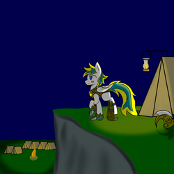 Size: 1280x1280 | Tagged: oc name needed, safe, artist:askhypnoswirl, oc, oc only, pegasus, pony, bruised, fantasy class, knight, lantern, night, tent, warrior