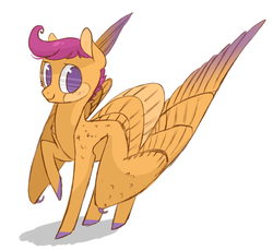 Size: 1280x1175 | Tagged: safe, artist:jellybeanbullet, scootaloo, g4, female, large wings, looking at you, simple background, solo, spread wings, white background