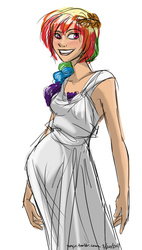 Size: 726x1280 | Tagged: safe, artist:yunyin, rainbow dash, human, g4, clothes, female, humanized, solo, toga