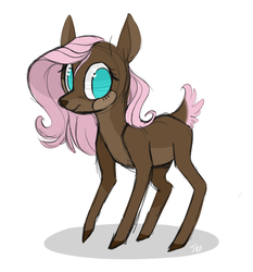 Size: 1280x1371 | Tagged: safe, artist:jellybeanbullet, fluttershy, deer, g4, deerified, female, flutterdeer, heart eyes, looking at you, simple background, solo, species swap, white background, wingding eyes