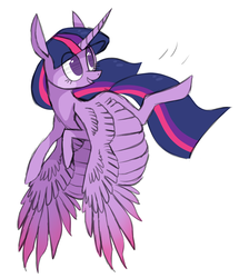 Size: 1110x1292 | Tagged: safe, artist:jellybeanbullet, twilight sparkle, alicorn, pony, g4, female, flying, looking back, mare, simple background, solo, twilight sparkle (alicorn), white background