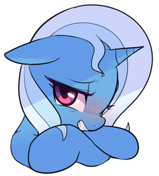 Size: 522x577 | Tagged: safe, artist:maren, trixie, pony, unicorn, g4, blushing, bust, cute, diatrixes, female, looking at you, mare, simple background, solo, white background