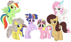 Size: 1023x614 | Tagged: safe, artist:prinnyaniki, oc, oc only, oc:fiji appleoak, oc:lillie de thea, oc:peggy pie, oc:ricotta pegmatite pie, oc:seyes, oc:sunlight dancer, oc:twilight hellen licht, hybrid, interspecies offspring, offspring, parent:applejack, parent:cheese sandwich, parent:discord, parent:fancypants, parent:flash sentry, parent:fluttershy, parent:oc:niku, parent:pinkie pie, parent:rainbow dash, parent:rarity, parent:soarin', parent:twilight sparkle, parents:canon x oc, parents:cheesepie, parents:discoshy, parents:flashlight, parents:raripants, parents:soarindash