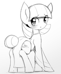 Size: 1024x1236 | Tagged: safe, artist:skippy_the_moon, coco pommel, earth pony, pony, g4, blushing, cheongsam, clothes, female, monochrome, solo