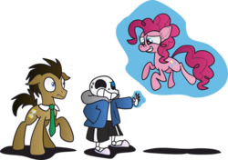 Size: 1024x720 | Tagged: safe, artist:ilovegir64, doctor whooves, pinkie pie, time turner, earth pony, pony, g4, crossover, male, sans (undertale), simple background, stallion, transparent background, undertale