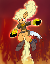 Size: 1280x1629 | Tagged: safe, artist:heir-of-rick, applejack, daily apple pony, g4, appleyang, crossover, ember celica, female, red eyes, rwby, semblance, solo, yang xiao long