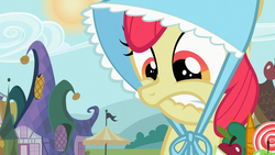 Size: 1366x768 | Tagged: safe, screencap, apple bloom, family appreciation day, g4, bonnet, female, solo