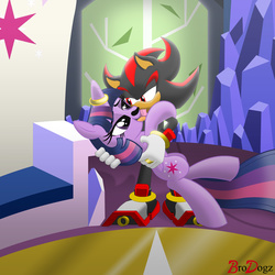 Size: 1500x1500 | Tagged: safe, artist:brodogz, twilight sparkle, alicorn, pony, g4, commission, crossover, crossover shipping, female, male, mare, shadow the hedgehog, shadtwi, shipping, sonic the hedgehog, sonic the hedgehog (series), straight, twilight sparkle (alicorn)