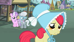 Size: 1366x768 | Tagged: safe, screencap, apple bloom, diamond tiara, silver spoon, family appreciation day, g4, market