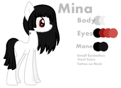 Size: 538x392 | Tagged: safe, artist:droolinq-galaxies, oc, oc only, oc:mina, earth pony, pony, female, mare, reference sheet, scar, simple background, solo, tattoo, transparent background