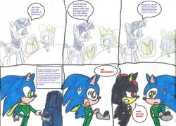 Size: 1024x736 | Tagged: safe, artist:sonicanderikfan, spike, twilight sparkle, g4, comic, crossover, male, shadow the hedgehog, sonic the hedgehog, sonic the hedgehog (series)