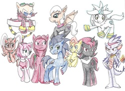 Size: 6560x4800 | Tagged: safe, artist:fiveywhooves, bat pony, dragon, pony, absurd resolution, amy rose, blaze the cat, cream the rabbit, doctor eggman, dragonified, knuckles the echidna, male, miles "tails" prower, ponified, rouge the bat, shadow the hedgehog, silver the hedgehog, sonic the hedgehog, sonic the hedgehog (series), species swap, traditional art
