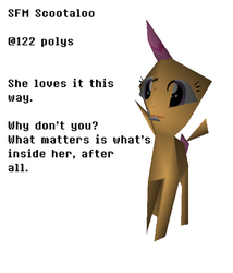 Size: 1200x1403 | Tagged: safe, artist:fillerartist, scootaloo, g4, 3d, deformed, female, low poly, simple background, solo, stylistic suck