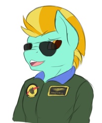 Size: 494x598 | Tagged: safe, artist:daf, lightning dust, anthro, g4, clothes, female, flight suit, solo, sunglasses, top gun