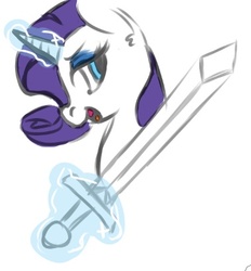 Size: 379x408 | Tagged: safe, artist:whale, rarity, g4, alternate universe, female, levitation, magic, solo, sword, sword rara, telekinesis, weapon