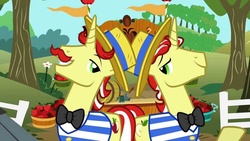 Size: 1280x720 | Tagged: safe, screencap, flam, flim, g4, the super speedy cider squeezy 6000, duo, flim flam brothers, flim flam cider song, youtube link