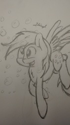 Size: 2340x4160 | Tagged: safe, artist:_vinyl, derpy hooves, pegasus, pony, g4, background pony, female, mare, monochrome, solo, traditional art