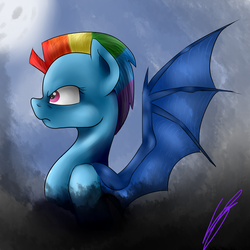 Size: 2000x2000 | Tagged: safe, artist:girlscoutdragon, rainbow dash, bat pony, pony, g4, the cutie re-mark, alternate hairstyle, alternate timeline, armor, bat ponified, bust, female, high res, mare, mohawk, night guard dash, nightmare takeover timeline, profile, race swap, rainbow punk, short hair, solo