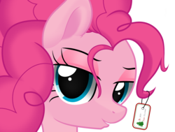 Size: 3444x2600 | Tagged: safe, artist:pyruvate, artist:reduxdrawer8k, pinkie pie, g4, alternate hairstyle, bedroom eyes, christmas tree, eyeshadow, female, gift tag, grin, heart, high res, holiday, label, looking at you, makeup, preview, sexy, simple background, smiling, sneak peek, solo, transparent background, updated design