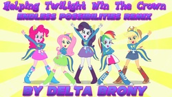 Size: 1920x1080 | Tagged: safe, artist:dashiemlpfim, applejack, fluttershy, pinkie pie, rainbow dash, rarity, equestria girls, g4, clothes, crossover, delta brony, endless possibilities, helping twilight win the crown, humane five, kingspartax37, music, sonic the hedgehog (series), sonic unleashed, sweater, sweatershy, wondercolts, youtube link