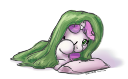 Size: 4000x2500 | Tagged: safe, artist:bobdude0, sweetie belle, pony, unicorn, g4, blanket, cute, diasweetes, female, filly, pillow, sleepy, solo, sweet dreams fuel