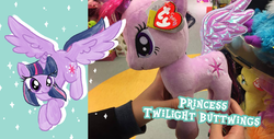 Size: 1240x631 | Tagged: safe, fluttershy, twilight sparkle, alicorn, pony, g4, butt wings, female, irl, mare, photo, plushie, twilight sparkle (alicorn)