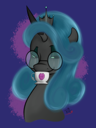 Size: 3000x4000 | Tagged: source needed, useless source url, safe, alternate version, artist:chibiteff, queen chrysalis, g4, bust, female, glasses, mirror universe, reversalis, solo, teacup