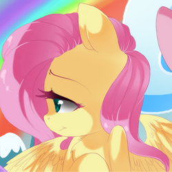 Size: 600x600 | Tagged: safe, artist:loyaldis, fluttershy, pegasus, pony, g4, female, smiling, solo, spread wings, wings