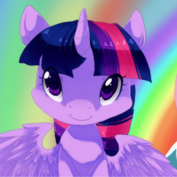 Size: 600x600 | Tagged: dead source, safe, artist:loyaldis, twilight sparkle, alicorn, pony, g4, female, mare, rainbow, smiling, solo, twilight sparkle (alicorn)